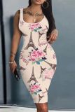 Casual Graphics Print U Neck Sleeveless Vacation Bodycon Midi Tank Dress