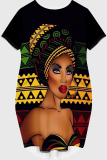 Casual Figure Print O Neck Short Sleeve Loose Straight Midi T-Shirt Dress