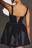 Formal Sleeveless Backless U Neck Belted Party Evening A Line Pleated Mini Tank Dresses
