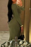 Formal O Neck Long Sleeve Ruched Mermaid Hem Long Party Evening Bodycon Maxi Dress