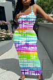 Casual Graphics Print Backless Spaghetti Strap Long Vacation Plus Size Bodycon Maxi Slip Dresses