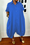 Casual Turndown Collar Short Sleeve Shirt Irregular Bubble Hem Loose Vacation Maxi Shirt Dresses