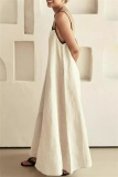 Casual Sleeveless Backless Spaghetti Strap Long Loose Vacation Cotton Linen Maxi Slip Dresses