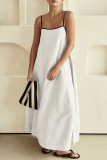 Casual Sleeveless Backless Spaghetti Strap Long Loose Vacation Cotton Linen Maxi Slip Dresses