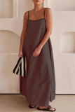 Casual Sleeveless Backless Spaghetti Strap Long Loose Vacation Cotton Linen Maxi Slip Dresses