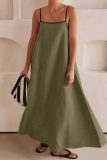 Casual Sleeveless Backless Spaghetti Strap Long Loose Vacation Cotton Linen Maxi Slip Dresses