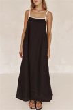 Casual Sleeveless Backless Spaghetti Strap Long Loose Vacation Cotton Linen Maxi Slip Dresses