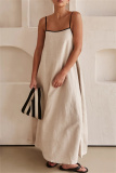 Casual Sleeveless Backless Spaghetti Strap Long Loose Vacation Cotton Linen Maxi Slip Dresses