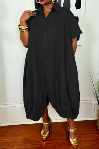 Casual Turndown Collar Short Sleeve Shirt Irregular Bubble Hem Loose Vacation Maxi Shirt Dresses
