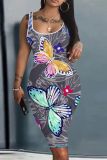 Casual Graphics Print U Neck Sleeveless Vacation Bodycon Midi Tank Dress