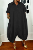 Casual Turndown Collar Short Sleeve Shirt Irregular Bubble Hem Loose Vacation Maxi Shirt Dresses
