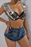 Sexy Club Backless Wire Crystal Dancing Chains Bra Crop Tops