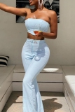 Casual Backless Strapless Sleeveless Tube Crop Tops And Flare Leg Pans Formal Evening Party Two Pieces Trouser Sets