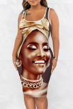 Casual Figure Print U Neck Sleeveless Vacation Bodycon Midi Tank Dress
