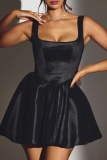 Formal Sleeveless Backless U Neck Belted Party Evening A Line Pleated Mini Tank Dresses