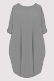 Casual Figure Print O Neck Long Sleeve Pocket Loose Midi T-shirt Dresses