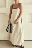 Casual Sleeveless Backless Spaghetti Strap Long Loose Vacation Cotton Linen Maxi Slip Dresses