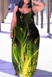 Casual Graphics Print Backless Spaghetti Strap Floor Length Vacation Baggy Sundress Slip Maxi Dress
