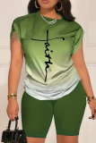Casual Gradient Print O Neck Short Sleeve Oversize T-Shirt And Shorts Two Pieces Shorts Sets