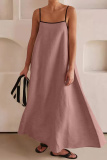 Casual Sleeveless Backless Spaghetti Strap Long Loose Vacation Cotton Linen Maxi Slip Dresses