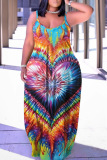 Casual Graphics Print Backless Spaghetti Strap Floor Length Vacation Baggy Sundress Slip Maxi Dress