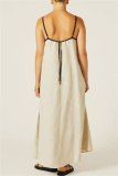 Casual Sleeveless Backless Spaghetti Strap Long Loose Vacation Cotton Linen Maxi Slip Dresses