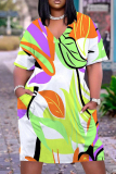 Casual Graphics Print Basic V Neck Short Sleeve Loose Pockets Midi T-Shirt Dress