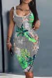 Casual Graphics Print U Neck Sleeveless Vacation Bodycon Midi Tank Dress