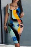 Casual Graphics Print U Neck Sleeveless Vacation Bodycon Midi Tank Dress