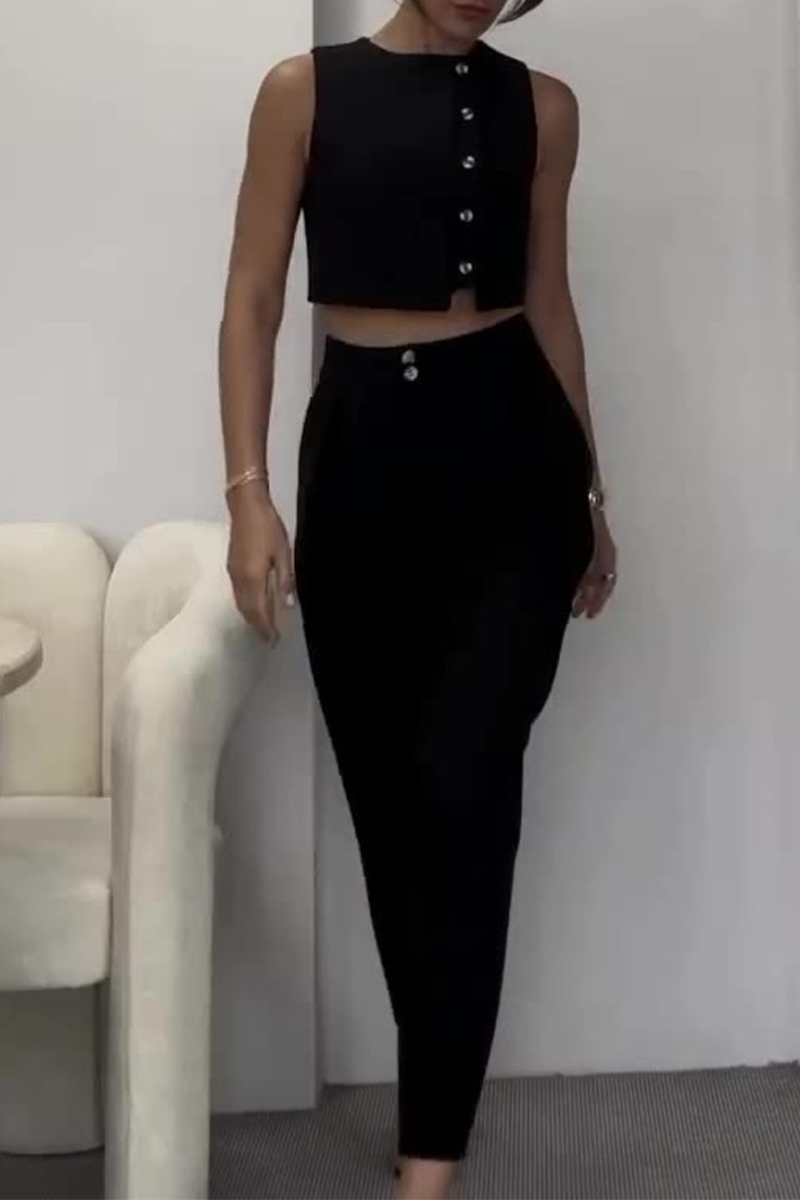 Women’s Off‑Shoulder Button Top & Pocket Pants Set