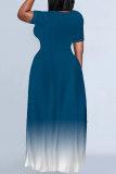 Casual Gradient Print O Neck Short Sleeve Pocket Loose Floor Length Plus Size Maxi T-Shirt Dresses