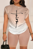 Casual Gradient Print O Neck Short Sleeve Oversize T-Shirt And Shorts Two Pieces Shorts Sets