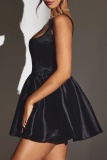 Formal Sleeveless Backless U Neck Belted Party Evening A Line Pleated Mini Tank Dresses