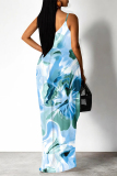 Sexy Floral Print Backless Spaghetti Strap Floor Length Vacation Baggy Sundress Slip Maxi Dress