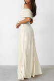 Formal Off Shoulder Flutter Sleeve Vacation Party Evening Ruched Pleated Maxi Dresses