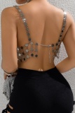Sexy Sleeveless Backless Night Club Sequins Chains Cami Crop Tops
