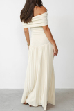 Formal Off Shoulder Flutter Sleeve Vacation Party Evening Ruched Pleated Maxi Dresses