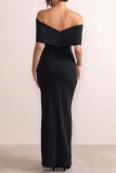 Green Sexy Formal Solid Patchwork Slit Off the Shoulder Evening Dress Dresses