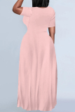O Neck Short Sleeve Pocket Loose Floor Length Plus Size Maxi T-Shirt Dresses