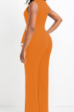 Casual Bandage Patchwork V Neck Regular Jumpsuits