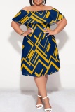 Graphics Print Flutter Sleeve Off Shoulder Backless Ruffled Sleeve Vacation A Line Plus Size Midi Dresses
