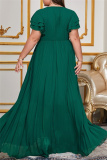 Casual  O Neck Flare Sleeve Cinch Waist Long Formal Party Evening Vacation Plus Size Pleated Maxi Dresses