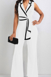 Casual Bandage Patchwork V Neck Regular Jumpsuits