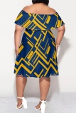 Graphics Print Flutter Sleeve Off Shoulder Backless Ruffled Sleeve Vacation A Line Plus Size Midi Dresses
