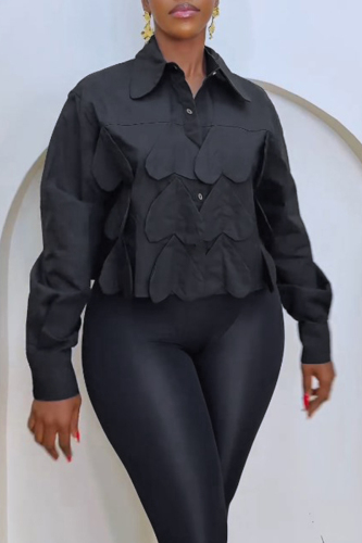 Casual Heart Patch Shirt Collar Long Sleeve Work Wear Blouse