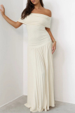 Formal Off Shoulder Flutter Sleeve Vacation Party Evening Ruched Pleated Maxi Dresses