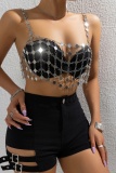 Sexy Sleeveless Backless Night Club Sequins Chains Cami Crop Tops