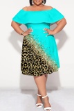 Graphics Print Flutter Sleeve Off Shoulder Backless Ruffled Sleeve Vacation A Line Plus Size Midi Dresses