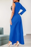 Sequins V Neck Single Sleeve Overlay Formal Party Evening Straight Leg Jumpsuit