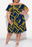 Graphics Print Flutter Sleeve Off Shoulder Backless Ruffled Sleeve Vacation A Line Plus Size Midi Dresses
